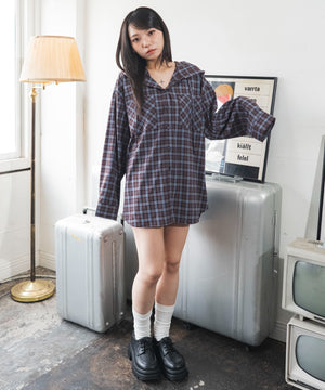 ブラウンチェック１　モデル：159cm F着用