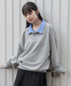 シャツレイヤードスウェットプルオーバー/杢グレー　モデル：161cm L着用