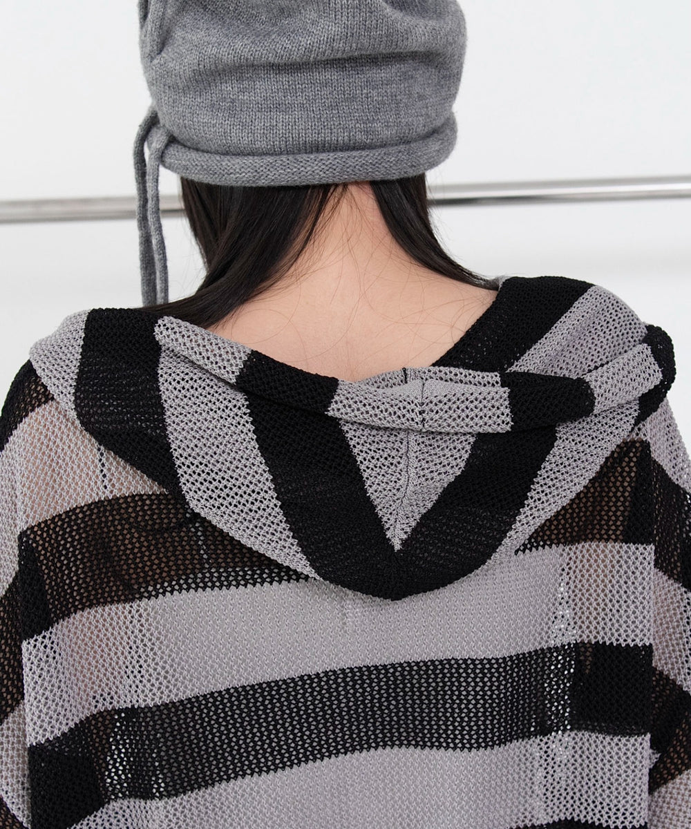 刺繍ロゴメッシュニットパーカー