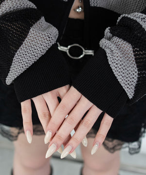 刺繍ロゴメッシュニットパーカー