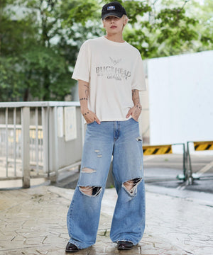 デニム淡加工 モデル：175cm L着用