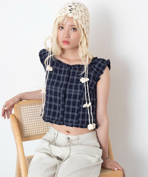 ブルーチェック１　モデル：166cm F着用