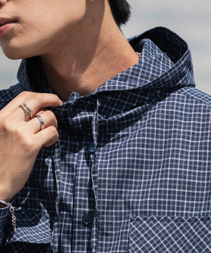 ミニチェックフードシャツ