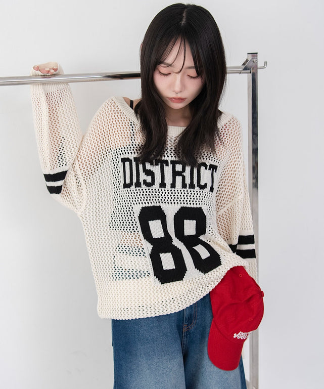 メッシュナンバリングニット/ホワイト　モデル：159cm F着用