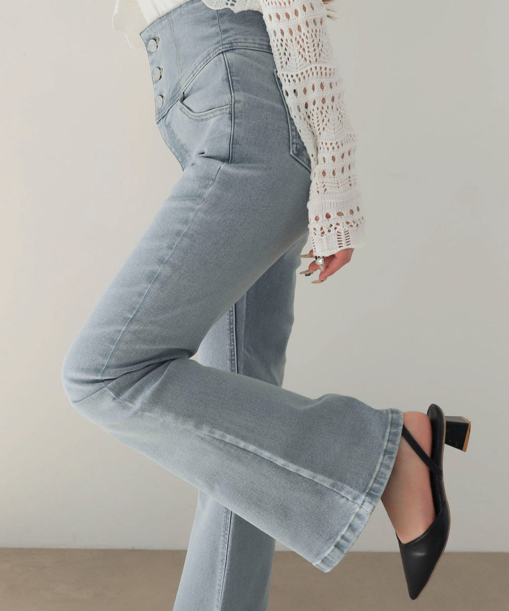 ハイウエストストレッチフレアデニムパンツ