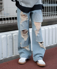ダメージストレートデニムパンツ