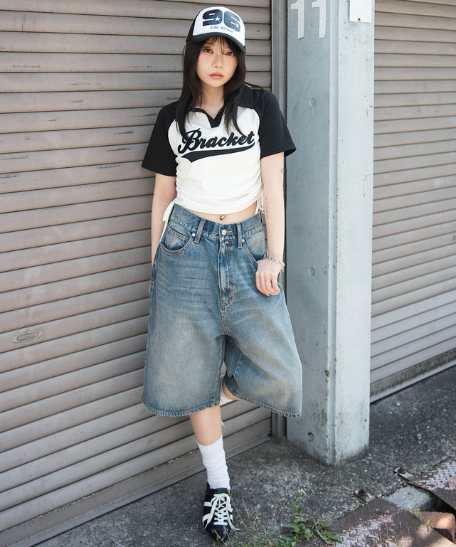 デニム中濃加工モデル：159cm S着用
