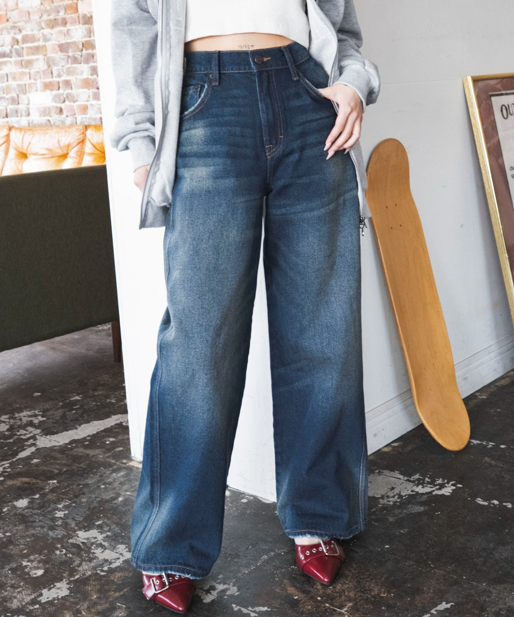 デニム濃加工　モデル：159cm M着用