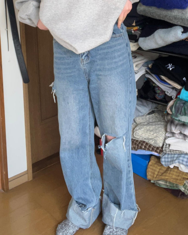カッティングワイドデニム　