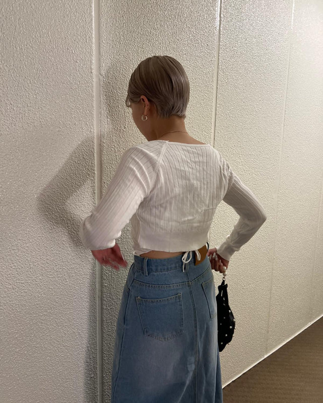 バックリボンリブニット
